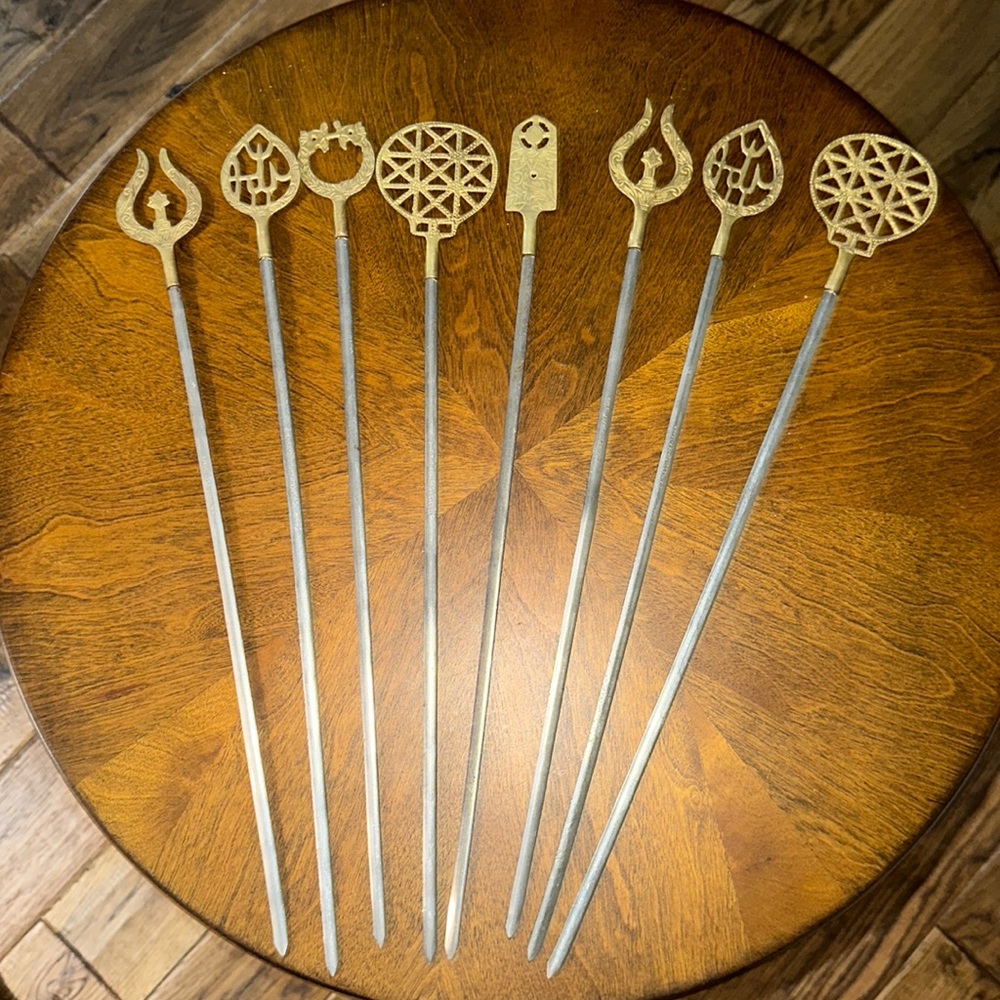 Set of 8 Turkish Greek Inox Brass Kebob Skewers